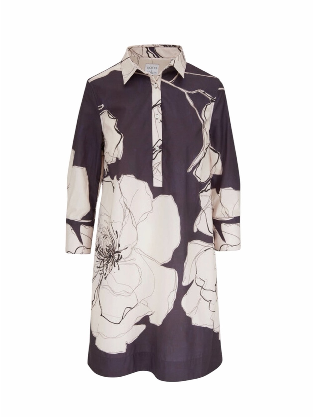 Sara Roka Jackie Navy & White Floral Print Long Sleeve Dress Size 42